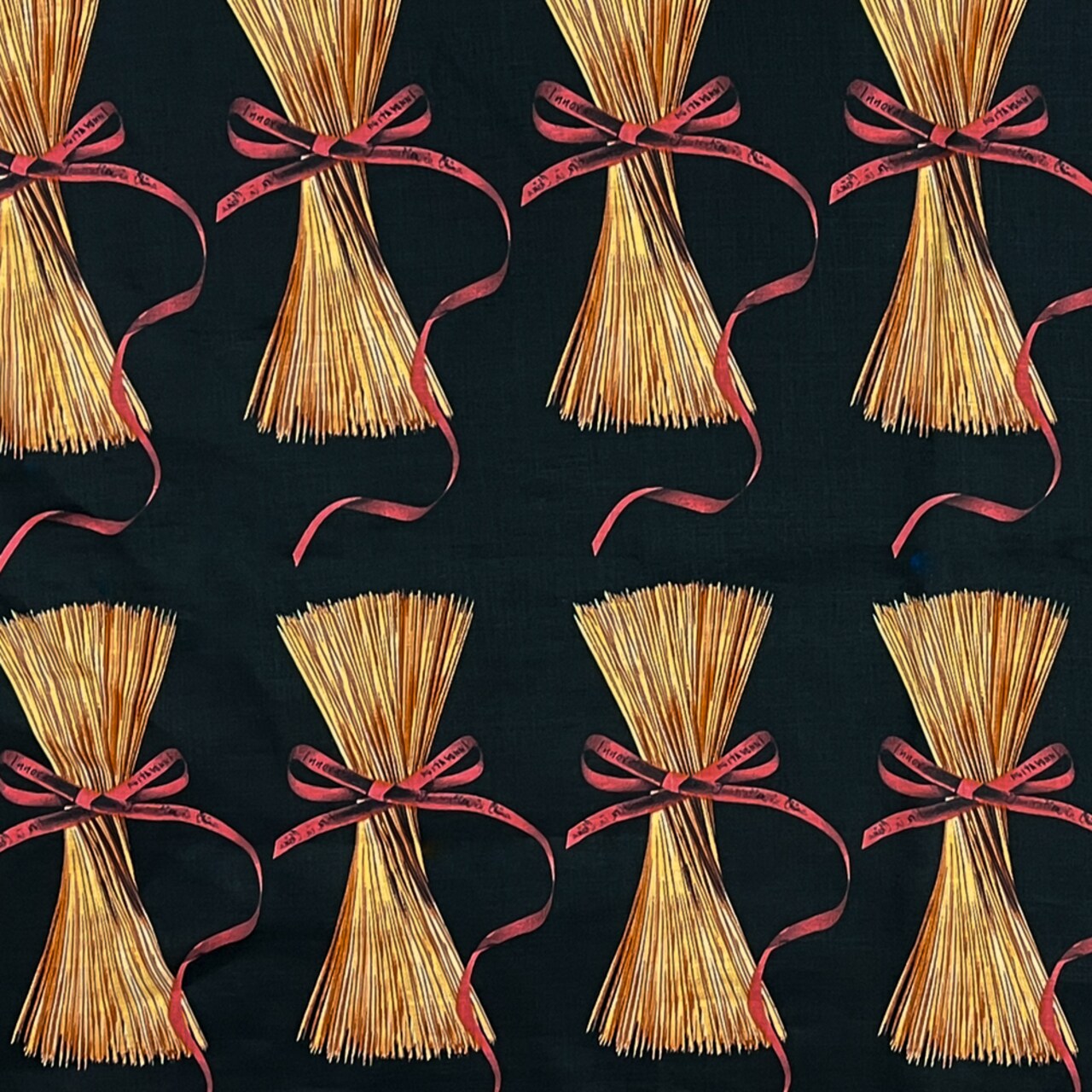 Black-Yellow-Red Ribbon Straw Printed Linen Woven Fabric By the Yard